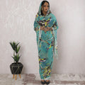Turquoise blue Premium pure cotton voile thobe with multicolor print in abstract design-D16189 Regal Fabrics