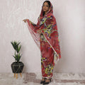 ثوب فوال من القطن الخالص باللون الأحمر القرميدي مع طباعة متعددة الألوان بتصميم تجريدي-D16190