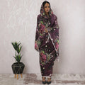 Dark plum Premium pure cotton voile thobe with multicolor print in abstract design-D16191 Regal Fabrics