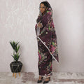 Dark plum Premium pure cotton voile thobe with multicolor print in abstract design-D16191 Regal Fabrics