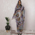 Cloud grey Premium pure cotton voile thobe with multicolor print in floral design-D16193