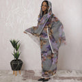 Cloud grey Premium pure cotton voile thobe with multicolor print in floral design-D16193