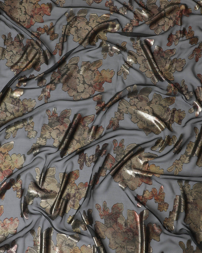 زجاجة خضراء فاخرة من الشيفون الحريري الفرنسي (الفرانساوي) مع لوركس معدني متعدد الألوان بتصميم زهور-D17133