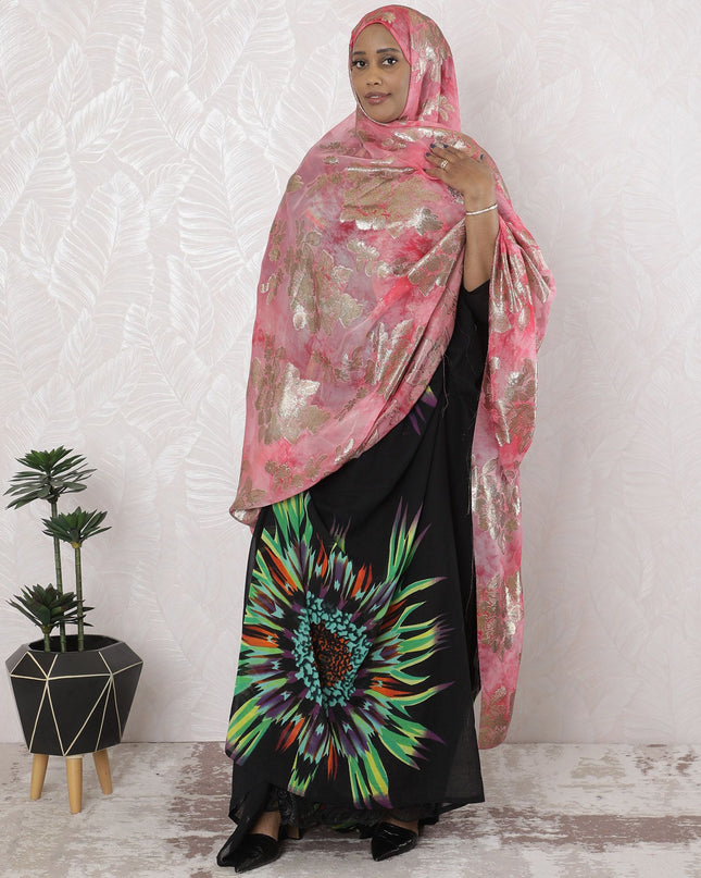 Light pink Premium pure French (Fransawi) silk chiffon garbasaar with gold metallic lurex in floral design-D17135