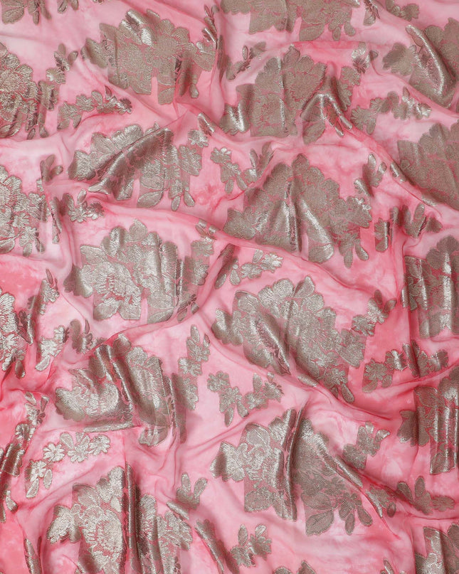 Light pink Premium pure French (Fransawi) silk chiffon garbasaar with gold metallic lurex in floral design-D17135