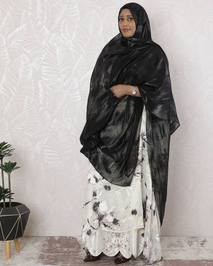 Black Premium pure French (Fransawi) silk chiffon garbasaar with same tone metallic lurex in abstract design-D17138