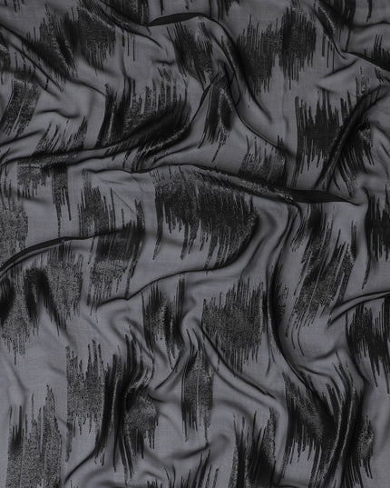 Black Premium pure French (Fransawi) silk chiffon garbasaar with same tone metallic lurex in abstract design-D17138
