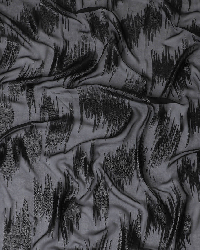 Black Premium pure French (Fransawi) silk chiffon garbasaar with same tone metallic lurex in abstract design-D17138