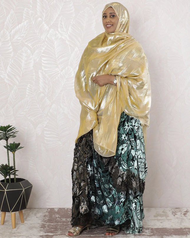 Gold Premium pure French (Fransawi) silk chiffon garbasaar with same tone metallic lurex in abstract design-D17139 Regal Fabrics