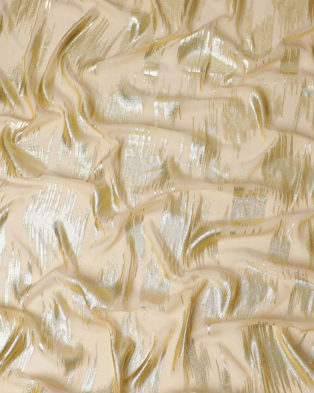 Gold Premium pure French (Fransawi) silk chiffon garbasaar with same tone metallic lurex in abstract design-D17139 Regal Fabrics