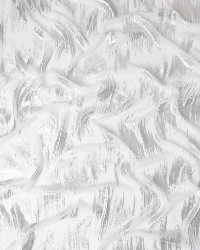 White Premium pure French (Fransawi) silk chiffon garbasaar with silver metallic lurex in abstract design-D17140