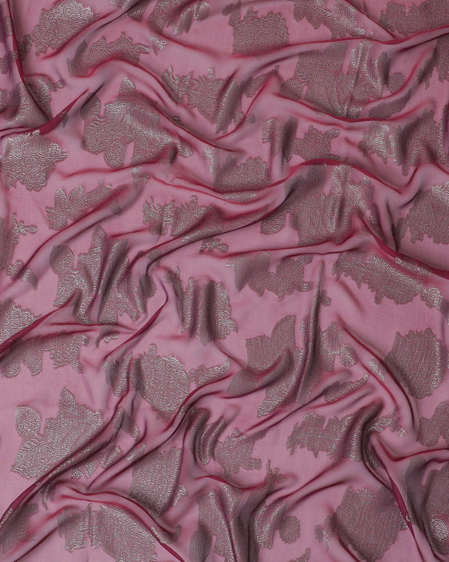 غارباسار من الشيفون الحريري الفرنسي الخالص (الفرانساوي) باللون العنابي مع لوركس معدني فضي بتصميم زهور-D17141