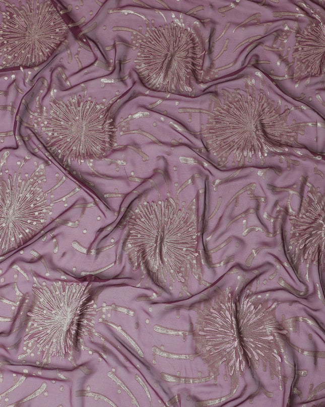 Plum premium pure French (Fransawi) silk chiffon garbasaar with baby pink viscose and gold metallic lurex in floral design-D17143