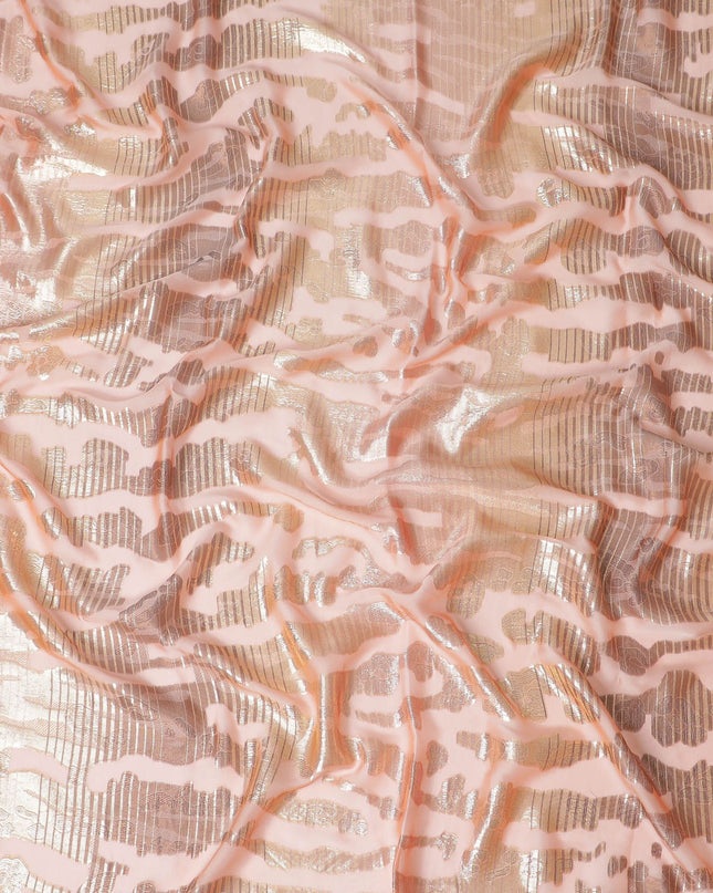 Salmon peach Premium pure French (Fransawi) silk chiffon garbasaar with gold metallic lurex in abstract design-D17145