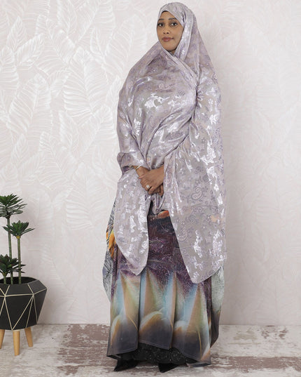 Light lilac Premium pure French (Fransawi) silk chiffon garbasaar with lavender metallic lurex in paisely design-D17146