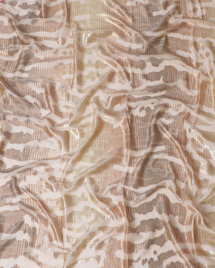 Peach Premium pure French (Fransawi) silk chiffon garbasaar with copper and gold metallic lurex in abstract design-D17147 Regal Fabrics