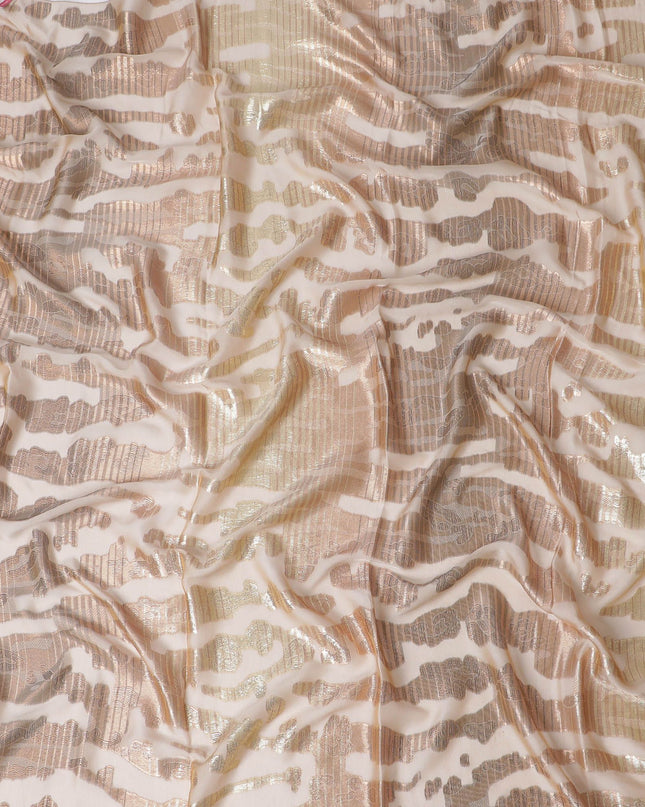 Peach Premium pure French (Fransawi) silk chiffon garbasaar with copper and gold metallic lurex in abstract design-D17147