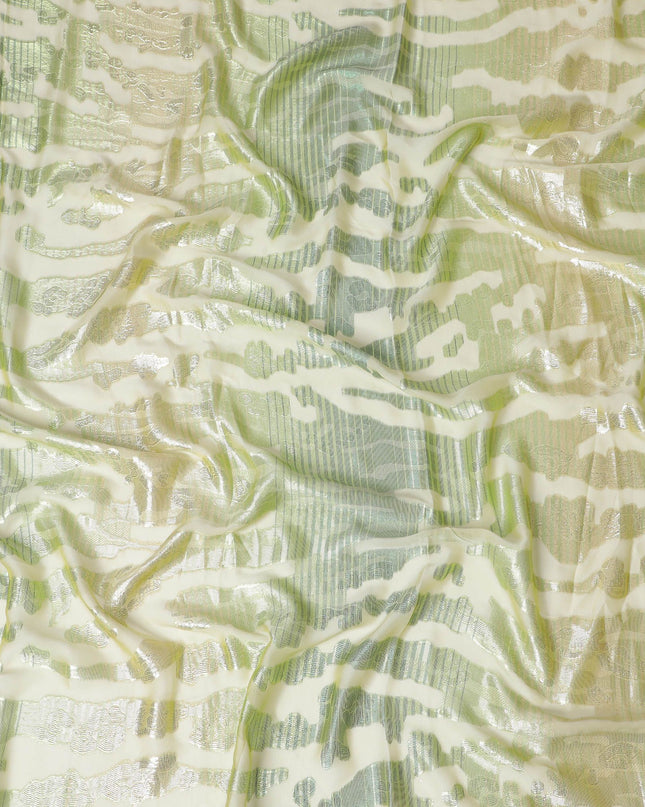 Light sage green Premium pure French (Fransawi) silk chiffon garbasaar with same tone, gold metallic lurex in abstract design-D17149