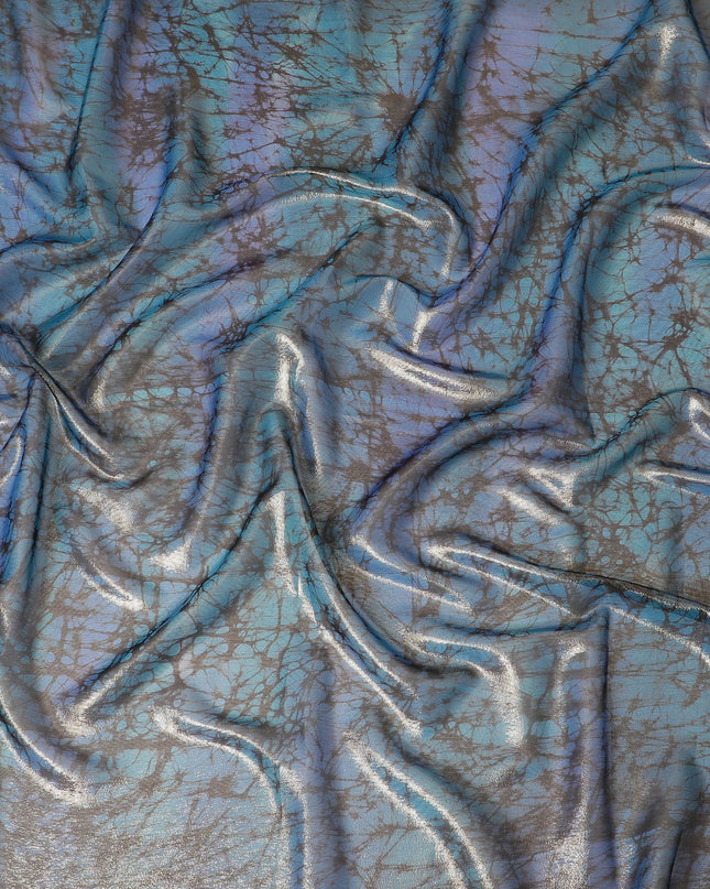 Blue Premium pure silk chiffon garbasaar with brown print in abstract design-D17151