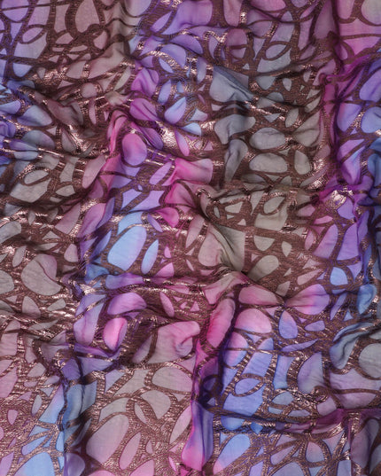 Multicolor Premium pure silk chiffon garbasaar with copper metallic lurex in abstract design-D17152