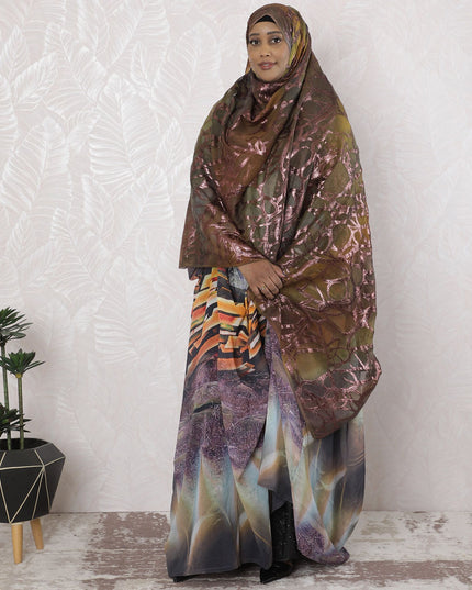 Multicolor Premium pure silk chiffon garbasaar with copper metallic lurex in abstract design-D17153 Regal Fabrics