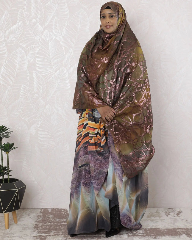Multicolor Premium pure silk chiffon garbasaar with copper metallic lurex in abstract design-D17153 Regal Fabrics