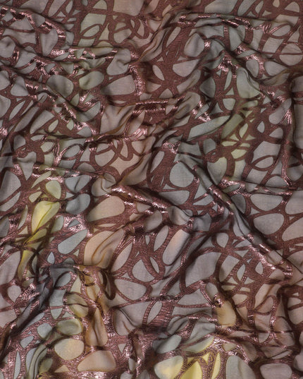 Multicolor Premium pure silk chiffon garbasaar with copper metallic lurex in abstract design-D17153 Regal Fabrics