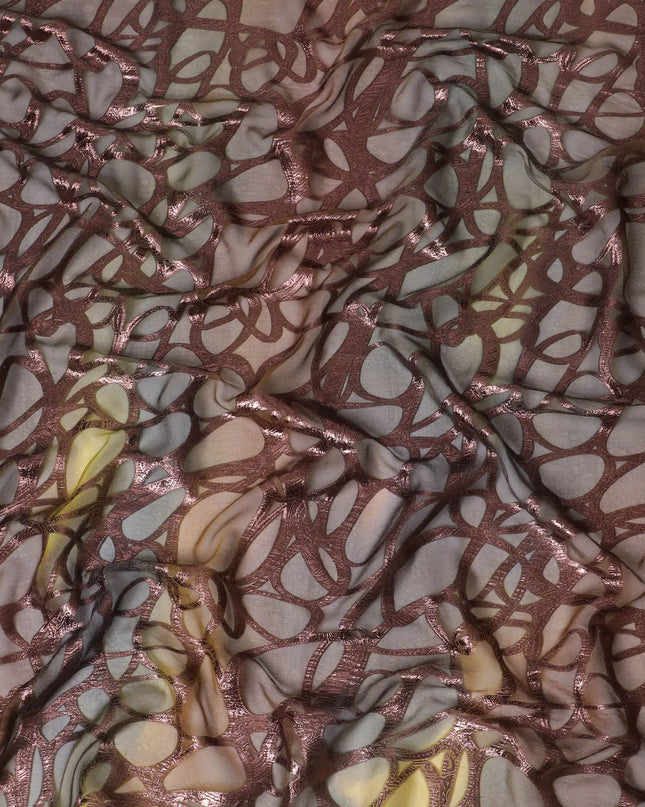 Multicolor Premium pure silk chiffon garbasaar with copper metallic lurex in abstract design-D17153 Regal Fabrics