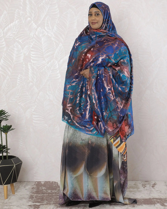 Multicolor Premium pure silk chiffon garbasaar with copper metallic lurex in abstract design-D17154 Regal Fabrics