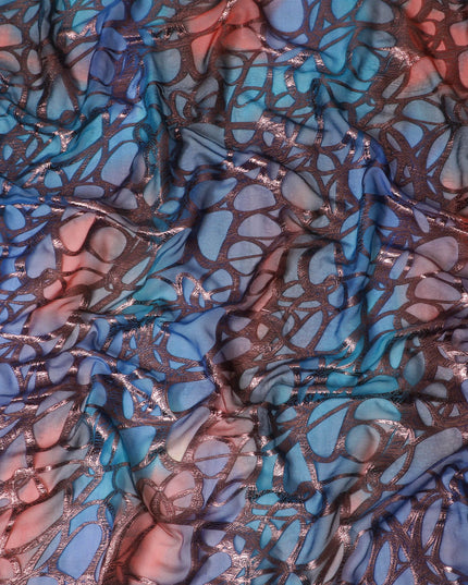 Multicolor Premium pure silk chiffon garbasaar with copper metallic lurex in abstract design-D17154
