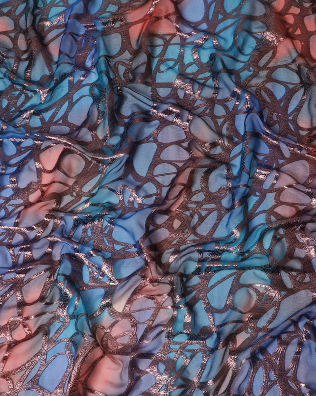 Multicolor Premium pure silk chiffon garbasaar with copper metallic lurex in abstract design-D17154 Regal Fabrics