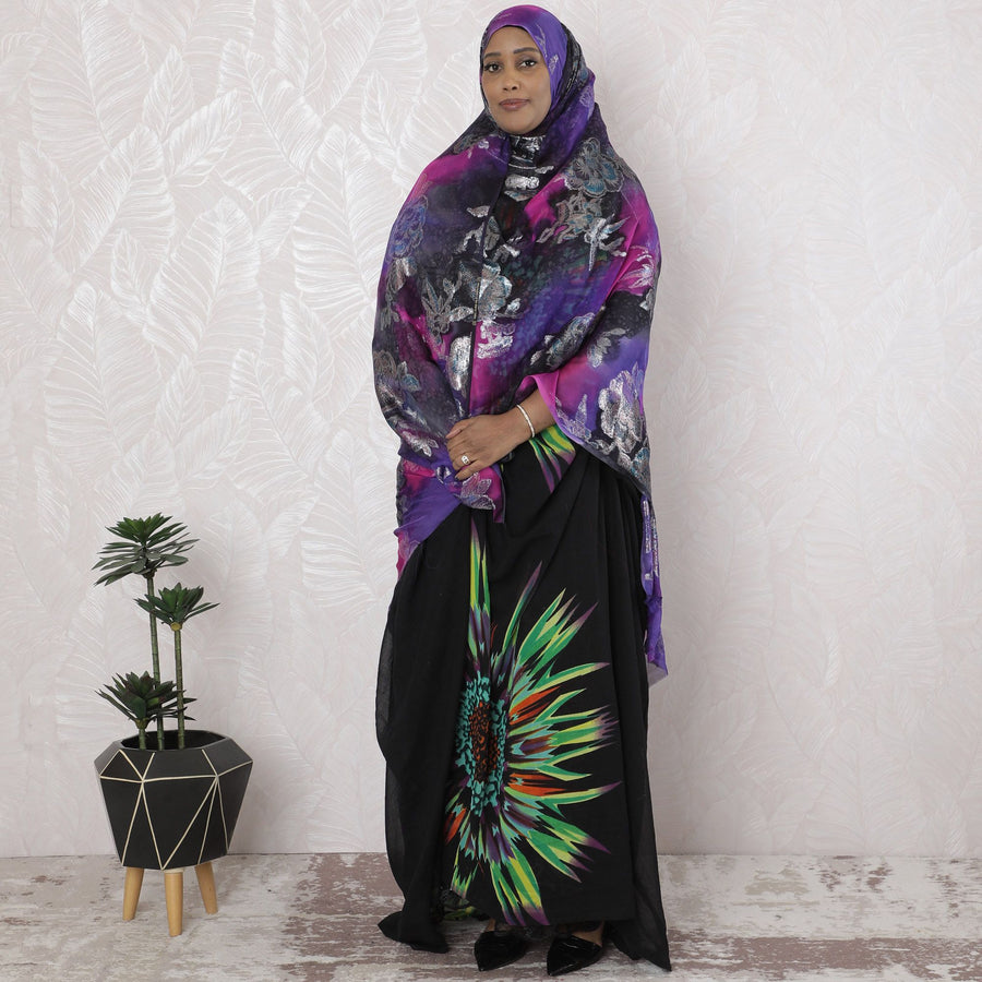 Multicolor Premium pure silk chiffon garbasaar with copper metallic lurex in abstract design-D17155 Regal Fabrics