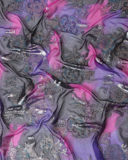 Multicolor Premium pure silk chiffon garbasaar with copper metallic lurex in abstract design-D17155 Regal Fabrics
