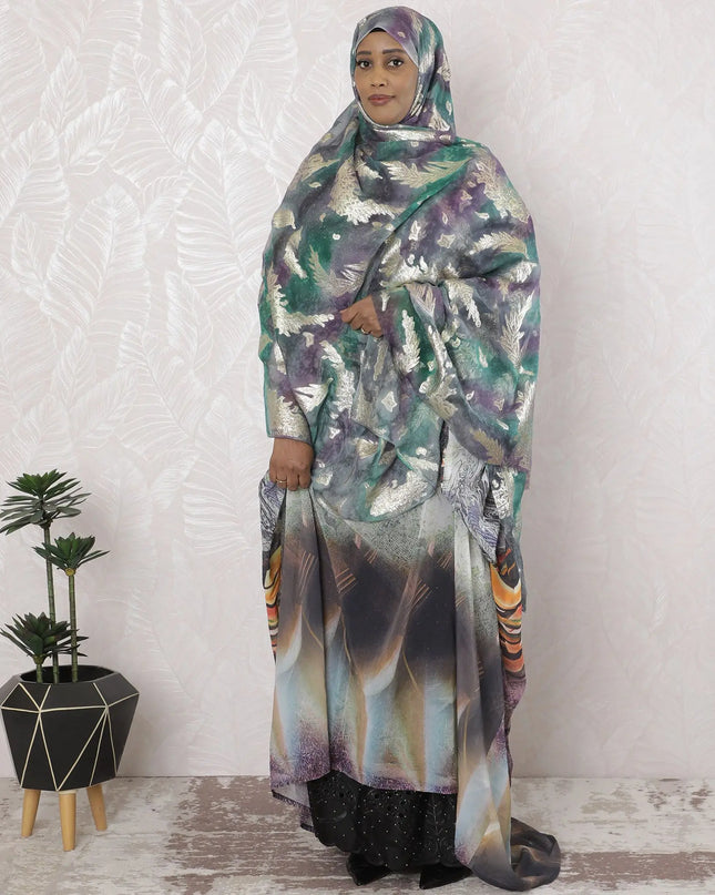 Multicolor Premium pure silk chiffon garbasaar with gold metallic lurex in Leaf design-D17164 Regal Fabrics