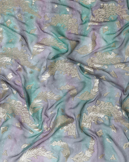 Multicolor Premium pure silk chiffon garbasaar with gold metallic lurex in Leaf design-D17164