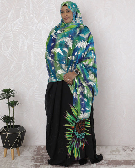 Multicolor Premium pure silk chiffon garbasaar with gold metallic lurex in Leaf design-D17166 Regal Fabrics