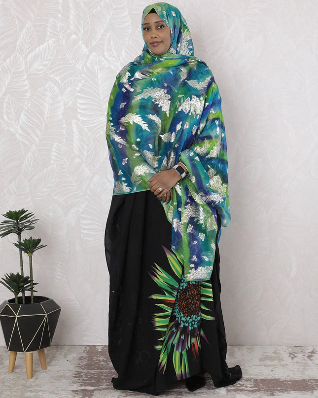 Multicolor Premium pure silk chiffon garbasaar with gold metallic lurex in Leaf design-D17166 Regal Fabrics