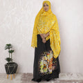 Mustard yellow Premium pure silk chiffon garbasaar with green, brown viscose having gold metallic lurex in abstract design-D17167 Regal Fabrics