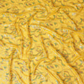 Mustard yellow Premium pure silk chiffon garbasaar with green, brown viscose having gold metallic lurex in abstract design-D17167 Regal Fabrics