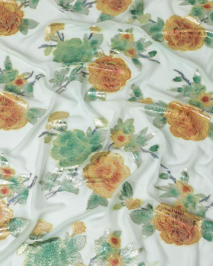 Lime green Premium pure silk chiffon garbasaar with multicolor metallic lurex in floral design-D17172