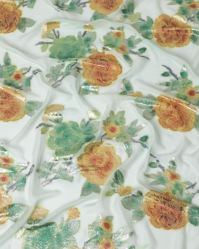 Lime green Premium pure silk chiffon garbasaar with multicolor metallic lurex in floral design-D17172