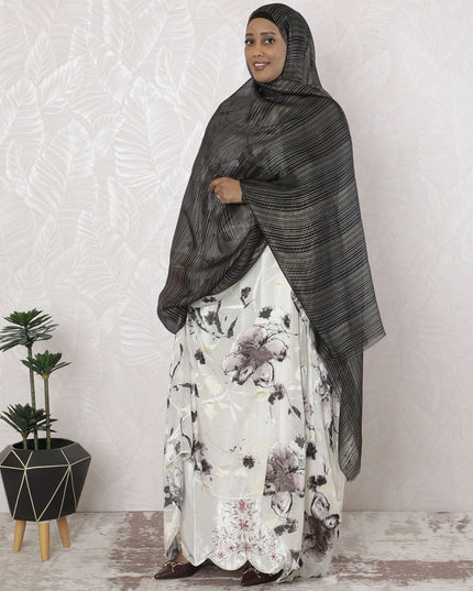 Black Premium pure silk chiffon garbasaar with gold metallic lurex in stripe design-D17175