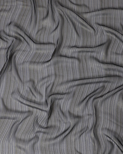 Black Premium pure silk chiffon garbasaar with gold metallic lurex in stripe design-D17175