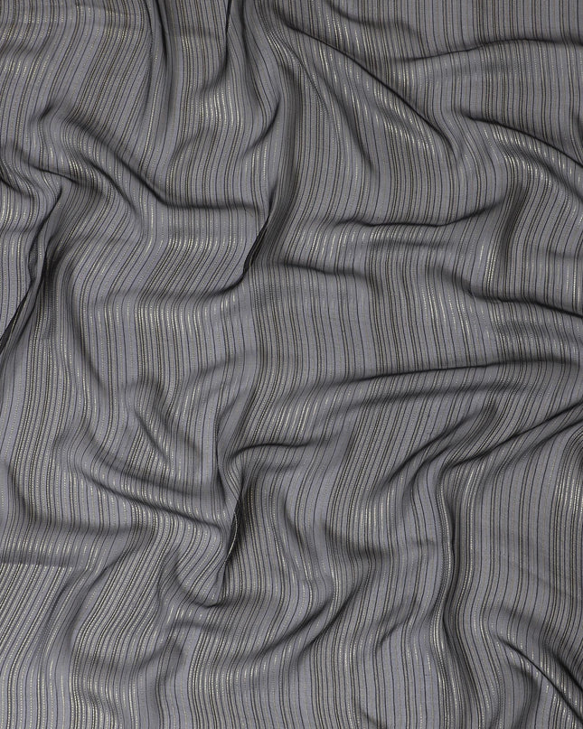 Black Premium pure silk chiffon garbasaar with gold metallic lurex in stripe design-D17175