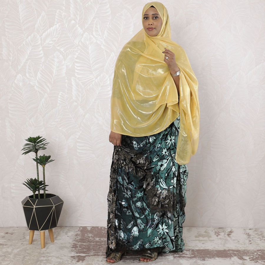 Dark gold Premium pure silk chiffon garbasaar with same tone metallic lurex in stripe design-D17176