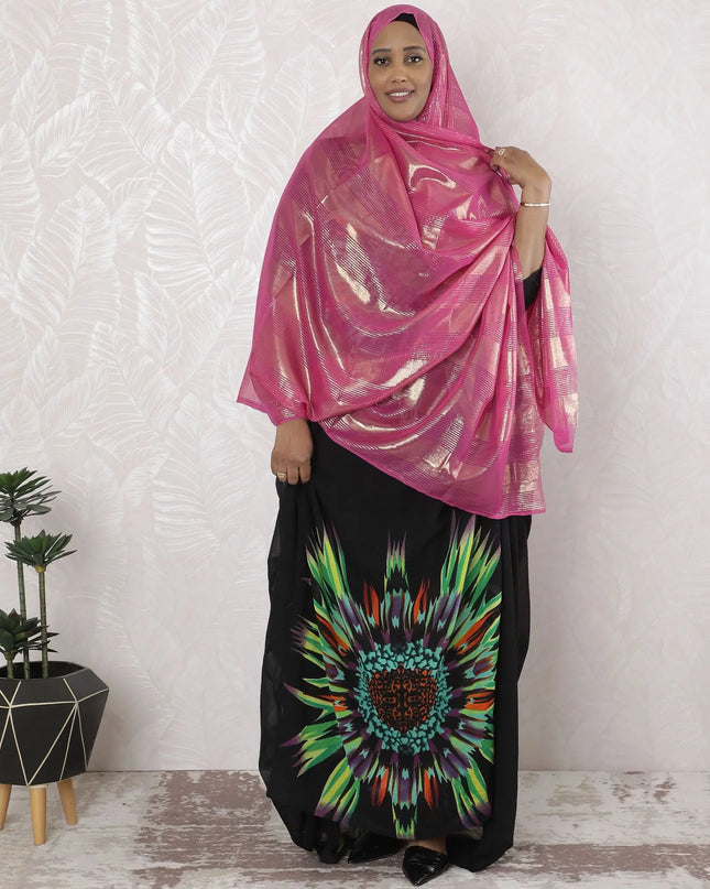 Magenta pink Premium pure silk chiffon garbasaar with gold metallic lurex in stripe design-D17177 Regal Fabrics