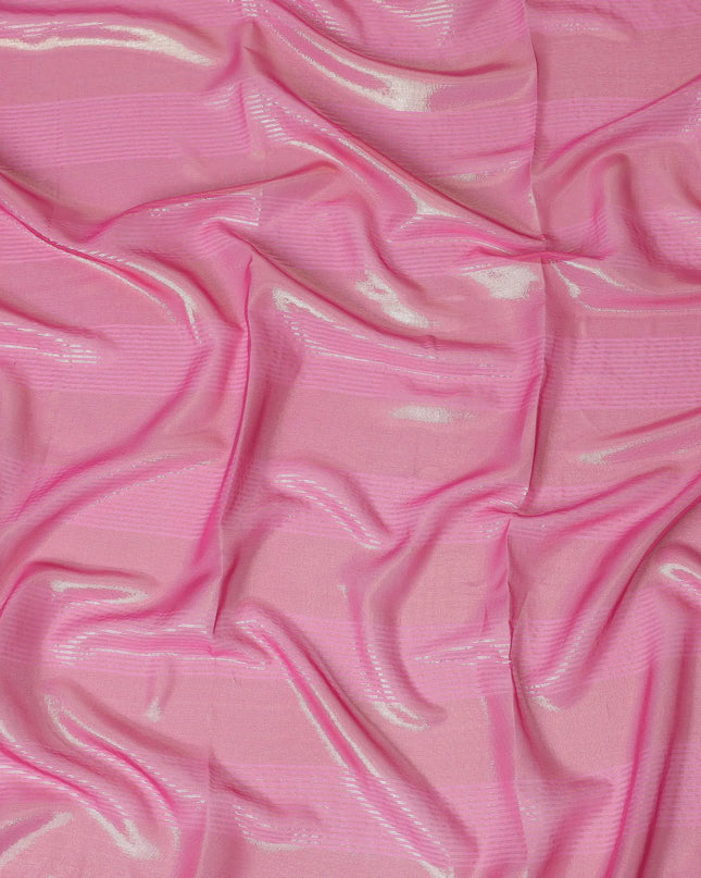 Magenta pink Premium pure silk chiffon garbasaar with gold metallic lurex in stripe design-D17177 Regal Fabrics