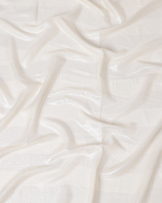 Beige Premium pure silk chiffon garbasaar with silver metallic lurex in stripe design-D17178