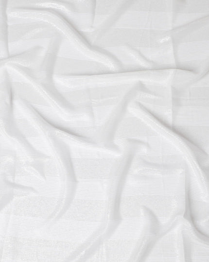 Off white Premium pure silk chiffon garbasaar with silver metallic lurex in stripe design-D17179 Regal Fabrics
