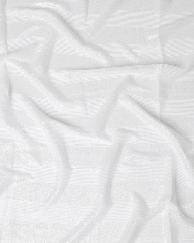 Off white Premium pure silk chiffon garbasaar with silver metallic lurex in stripe design-D17179 Regal Fabrics